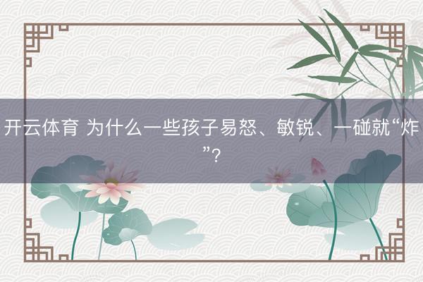 开云体育 为什么一些孩子易怒、敏锐、一碰就“炸”？